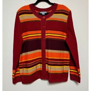 Y2K Retro Mod Wool Striped Cardigan Medium Preppy Teacher Chic Grandpacore Indie